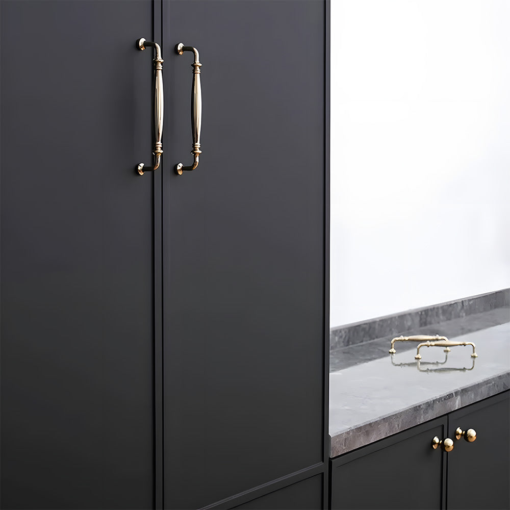 Vintage Tapered Solid Brass Cupboard Handles & Mushroom Knobs