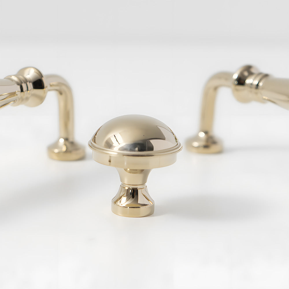 Vintage Tapered Solid Brass Cupboard Handles & Mushroom Knobs