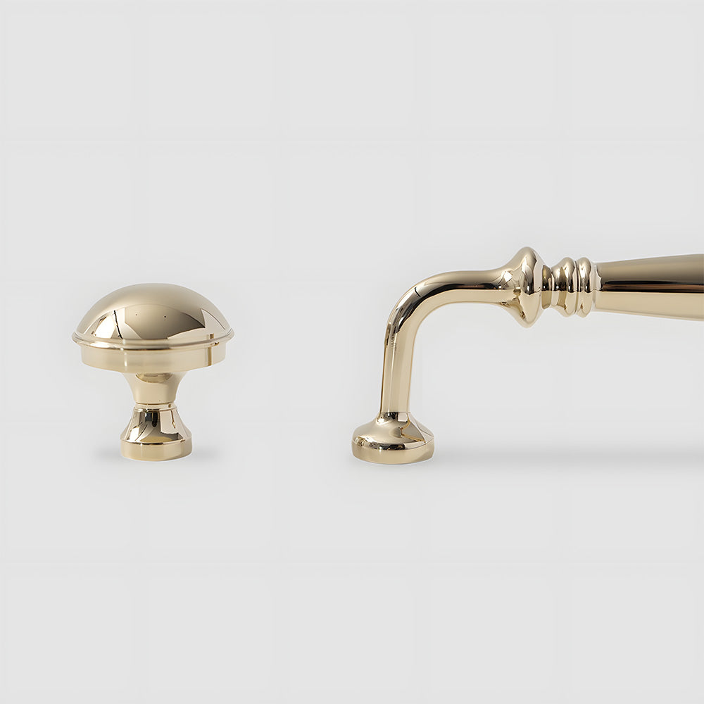 Vintage Tapered Solid Brass Cupboard Handles & Mushroom Knobs